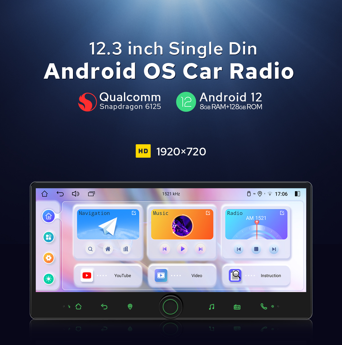 JOYING 12.3 Inch Qualcomm Snapdragon 6125 Universal Car Radio